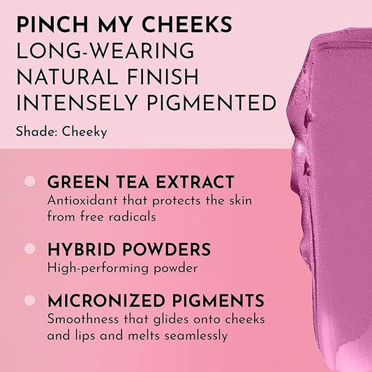 Pinch My Cheeks Soft-Blur Cream Blush - Cheeky - Premium Blush with Natural Ingredients to Re-Energize and Protect the Skin While Imparting a Soft, Cloudy Finish - 0.18 oz