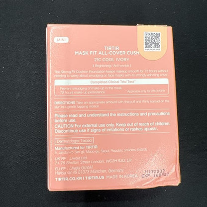 [*Mini Size*] TIRTIR All Cover Pink Cushion | Korean Cushion Foundation, (#21C Cool Ivory, 0.15 Fl Oz)