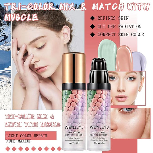 2Pcs One Step Color Corrector,Isolation Cream,Moisturizing Concealer Foundation,Invisible Pore Makeup Primer,Oil Control Color Correcting for Women