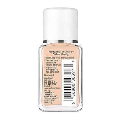 Neutrogena SkinClearing Oil-Free Acne and Blemish Fighting Liquid Foundation with.5% Salicylic Acid Acne Medicine, Shine Controlling Makeup for Acne Prone Skin, 40 Nude, 1 fl. oz