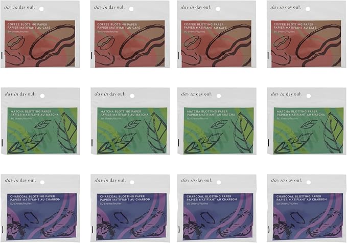 Facial Blotting Paper Multipacks for Oil Control | Charcoal, Matcha, & Coffee Scented | 12 Packs of 50 Sheets (600)
