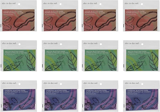 Facial Blotting Paper Multipacks for Oil Control | Charcoal, Matcha, & Coffee Scented | 12 Packs of 50 Sheets (600)