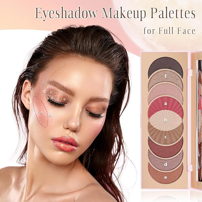 Color Nymph Blush Bronzer Highlighter Palette丨9 Colors Shimmer Eyeshadow Makeup Palettes, High-Pigment Travel Makeup Pallet with Mirror Brush, Cruelty-free & Talc-free