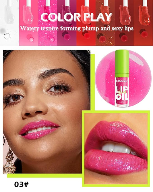 Lip Oil Lip Glaze-1Pcs Big Brush Head Hydrating Pink Lip Glow Oil,Shiny Transparent Lip Gloss Plumping,Long Lasting Non-sticky Clear Glow Reviver Lip Care Oil,Women's Day Lip Makeup Gift-03#