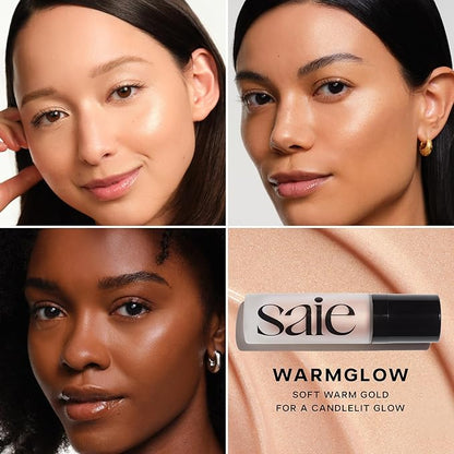 Saie Glowy Super Gel Travel Duo - Lightweight Illuminator & Makeup Primer for Glowing Skin - Warmglow & Sunglow (2 Products, 0.5 oz Each)