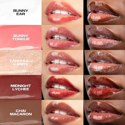 Sacheu Lip Elixir Nourishing and Hydrating Lipgloss — Moisturizing Plumping Lip Gloss Enriched with Collagen, Non-Sticky Lip Color Smooth High-Shine Finish, Vegan & Cruelty-Free, Midnight Lychee