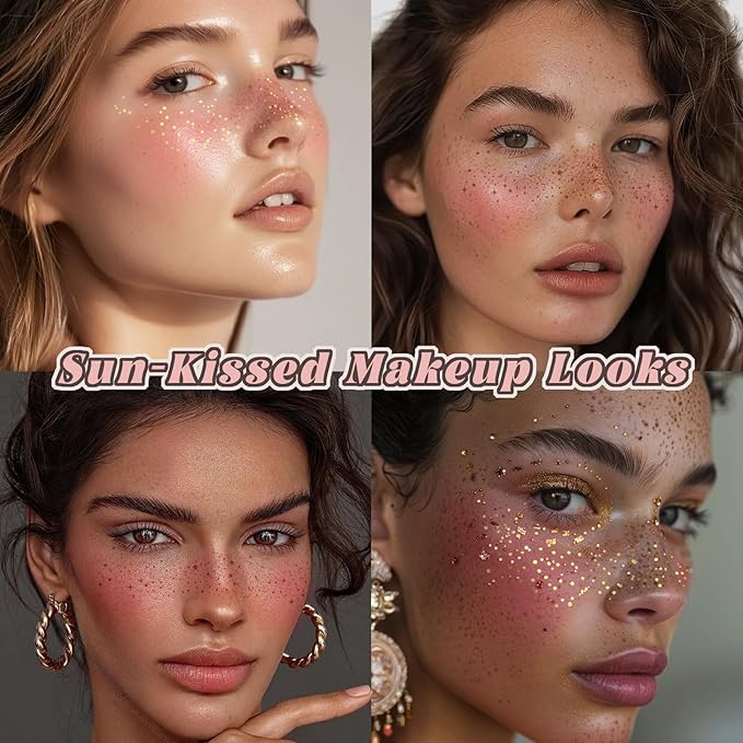 Cream Blush Stick Freckle Tattoo Sunkissed Makeup Set, Waterproof Buildable Lightweight Solid Blush for Cheeks Lip Eyes Matte Finish, 3 PCS Natural Temporary Fake Freckle Patches Stickers