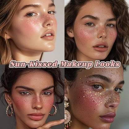 Cream Blush Stick Freckle Tattoo Sunkissed Makeup Set, Waterproof Buildable Lightweight Solid Blush for Cheeks Lip Eyes Matte Finish, 3 PCS Natural Temporary Fake Freckle Patches Stickers