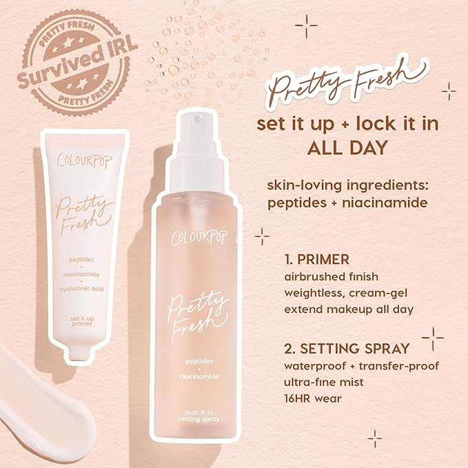 ColourPop Pretty Fresh Airbrush Makeup Primer - Hydrating, Gel-Cream Face Primer & Pore Minimizer with Peptides, Niacinamide & Hyaluronic Acid - Vegan & Cruelty-Free - Set It Up (1 Fl Oz)