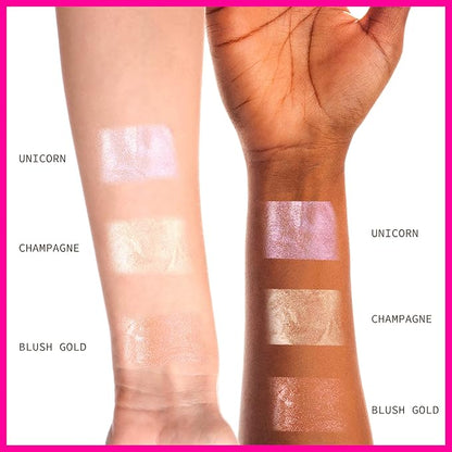 Ruby Kisses Radiant Drops, Shimmer Liquid Highlighter Makeup, Smooth Illuminator for Face Body, Natural Glow Dewiness Glitter for Skin (BLUSH GOLD)