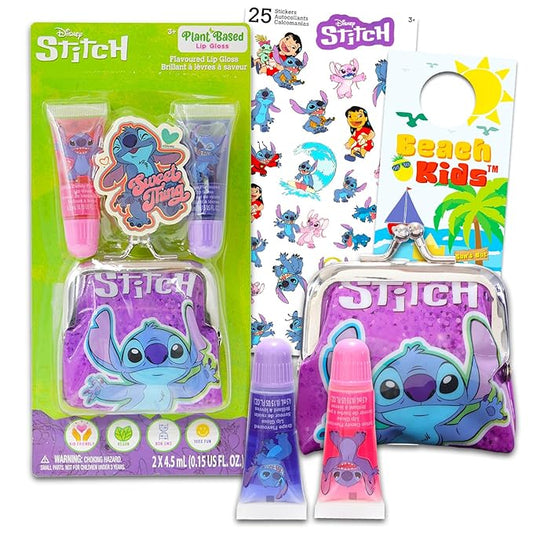 Stitch Lip Gloss Tubes - Bundle with 2 Lilo & Stitch Lip Gloss in Assorted Flavors for Party Favors Plus Coin Purse, Stickers, More | Lilo & Stitch Party Favors