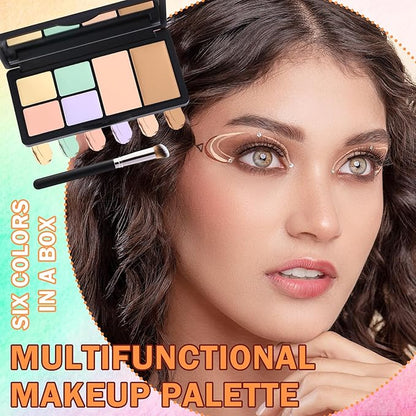 6 Colors Correcting Concealer Contour Makeup Palette,Cream Concealer Contour Palette for Dark Circles Blemish Redness,Highlighting Long Lasting Contouring Liquid Foundation Makeup with Brush（２PCS）
