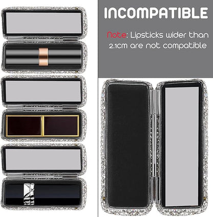 Crystal Lipstick Organizer, Lipstick Case with Mirror, Shiny Crystal Lipsticks Case for Outdoor, Party, Gathering, Home Storage