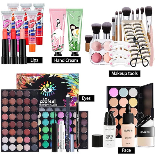 Professional Makeup Set - Full Cosmetic Kit with Makeup Bag, Eyeshadow Palette, Makeup Brushes, Lipstick, Lip Gloss, Foundation, Concealer, 50pcs
