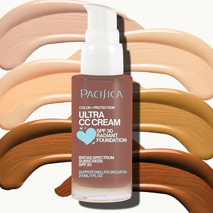 Pacifica Ultra CC Cream Radiant Foundation SPF 17 - Cool-Deep – Medium Coverage Color Correcting Cream, Dewy Finish, Mineral SPF, 1 oz
