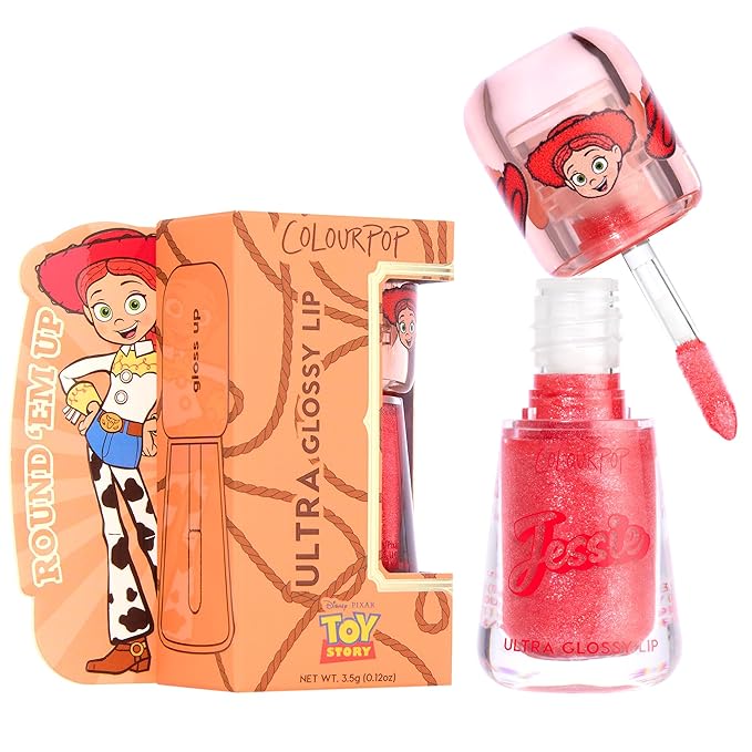 ColourPop x Toy Story Ultra Glossy Lip Gloss - High-Shine, Non-Sticky & Hydrating Lip Gloss with a Flexible Paddle Applicator - Sheer Coral with Pink, Gold & Silver Pear Finish - Yeehaw! (0.12 oz)