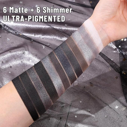 UCANBE Smokey Eyeshadow Palette, Dark Black White Gray Silver Natural Nude Matte Shimmer Eye Shadow Pallet for Smoky Emo Goth Makeup, 12 Color High Pigmented Long Lasting Waterproof Pallete with Brush