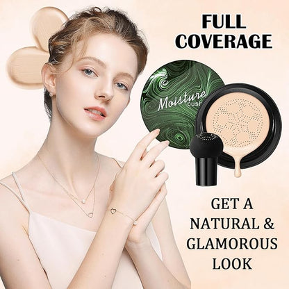 Mushroom Head Air Cushion CC Cream,Full Coverage Mushroom Head Liquid Foundation BB Cream Face Makeup,Oil Control Long Lasting Moisturizing Matte Concealer,Even Skin Tone（Ivory）