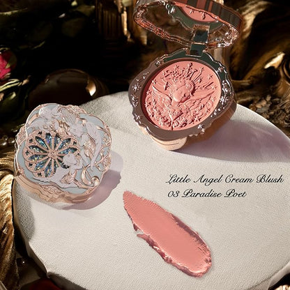 Flower Knows Little Angel Cream Blush 03 Paradise Poet+Butterfly Cloud Collar Angled Powder Brush Pearly Moonlight