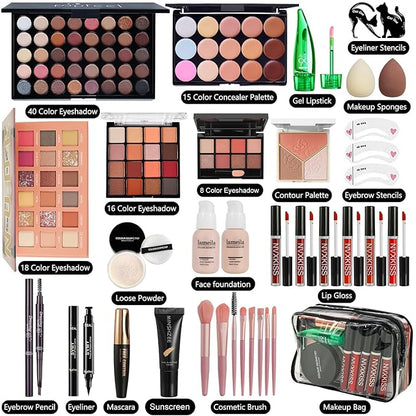 All in One Makeup Kit for Women Full Kit,Makeup Set for Women, Includes Eyeshadow Palette/Foundation/Lipstick/Eyeliner/Mascara/makeup Brush,Makeup Gift Set for Halloween & Birthday&Holiday&Everyday.