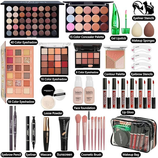All in One Makeup Kit for Women Full Kit,Makeup Set for Women, Includes Eyeshadow Palette/Foundation/Lipstick/Eyeliner/Mascara/makeup Brush,Makeup Gift Set for Halloween & Birthday&Holiday&Everyday.