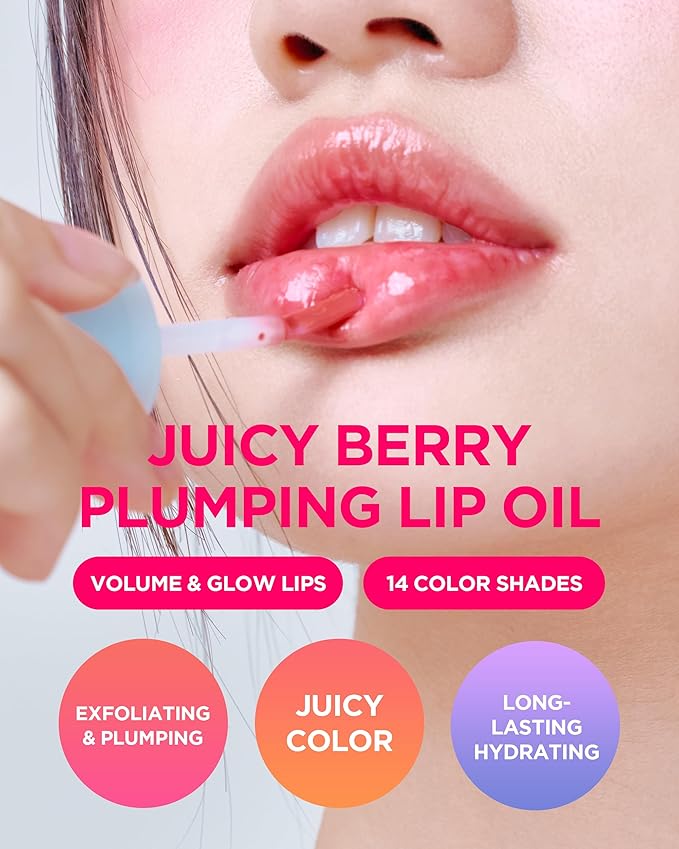 TOCOBO Juicy Berry Plumping Lip Oil 07 Plum Jam – Korean Vegan Hydrating Lip Oil with Plant Oils for High Shine Gloss - Non Sticky Formula for All Skin Tones, 0.12 fl.oz.