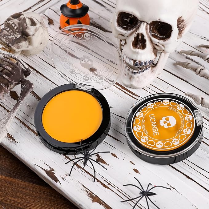 UCANBE Yellow Face Body Paint Makeup Foundation, Professional Cream Greasepaint for Kids & Adults, Non-Toxic SFX Makeup Facepaint Kit for Halloween Parties, Minions Emoji Lion Tiger Costume & Cosplay