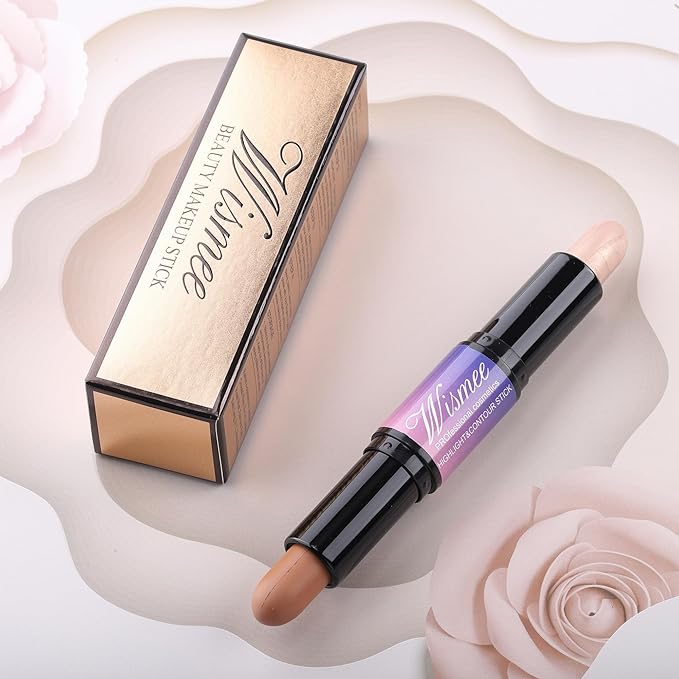 Dual-Ended Highlight & Contour Stick, Shimmer Cream Powder Face Shaping & Contouring Stick, Long Lasting & Waterproof Highlighters Makeup Stick, Blendable and Smooth for Women