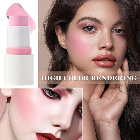 Cream Blush Stick with Brush and Makeup Sponge,Waterproof Multi Cream Makeup Stick,Lightweight,Long-lasting,2 in 1 Multi Blush for Cheeks & Lip Tint & Eyeshadow E