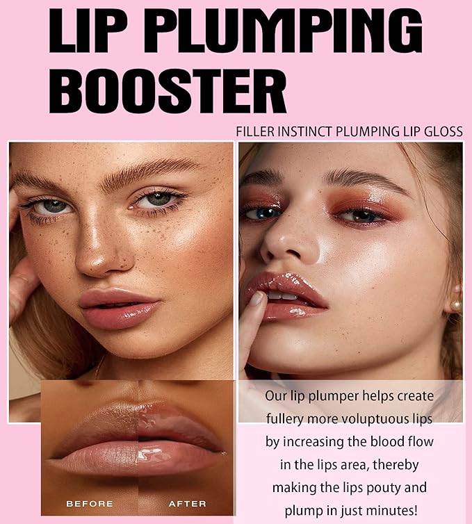Lip Plumping Booster, Spicy Lip Lipstick, Lifting Lip Gloss, Hydrating, Volumizes & High-Shine Plumping Lip Glass Mirror Lip Glaze Lip Makeup, Plump & Pout Lip Plumper for Women Girls (#02)