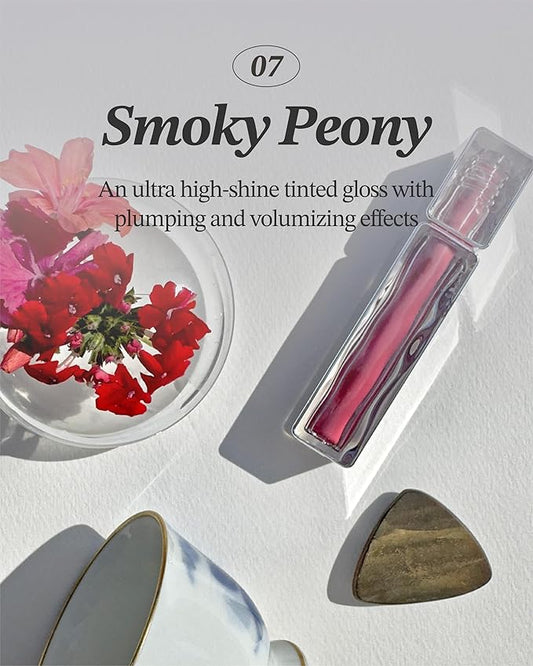 Glint Tint Glosser (Smoky Peony, 0.09oz) - Hydartions, Moisturizing Plumping Lip Gloss with Radiant Shine, Long Lasting, Korean Skin Care.