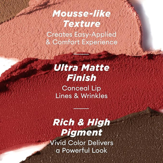 ITY Velvet Matte Finish Lip Stain-Mousse Textured Lip Clay, Conceals Lip Lines, Rich Pigment Lip Tint Lipsticks,3 Pack, 0.14 oz (4g) in Petal, Apricot, Radiance