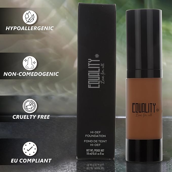 EQUALITY HI-DEF Foundation, Water resistant, Medium to Full coverage, Dewy finish non-matt, 12 hour wear Shine control, Cruelty Free, Paraben Free, 18ml/0.61 US Fl Oz - C11