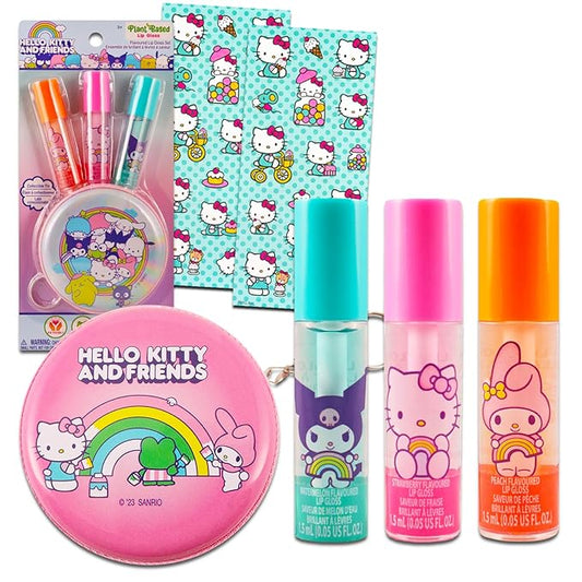 Hello Kitty Lip Gloss & Coin Purse Bundle - 3 Assorted Flavors & More