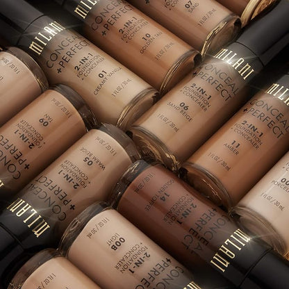 Milani Conceal + Perfect 2-in-1 Foundation + Concealer (1 Fl. Oz.) Liquid Foundation - Cover Under-Eye Circles, Blemishes & Skin Discoloration for a Flawless Complexion (Porcelain)