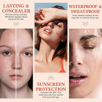 Concealer Cover Cream, Flawless Colour Changing Foundation Makeup, Warm Skin Tone Foundation liquid Base Nude Face Moisturizing Liquid Cover Concealer for Women and Girls