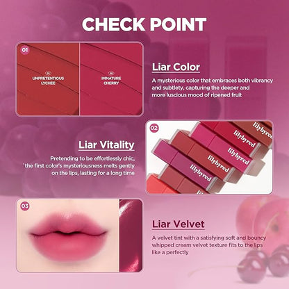 lilybyred Mood Liar Velvet Tint | Korean Moody Matte Lip Stain, Creamy Velvet Texture, Blurring Soft-Focus Effect, Highly Pigmented, Smudge-Proof, Long-Lasting, 0.14 oz. (04 Elegant Wild Berry)