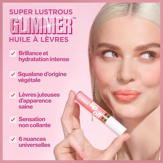 REVLON Super Lustrous Glimmer Lip Oil, Moisturizing & Tinted, Shiny Finish, Made with Plant-Based Squalane, 007 Posh Peach, 0.13 fl oz