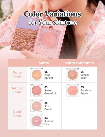 MILKTOUCH Touch My Cheek in Bloom Blush Sunshine Peony | Face Blushes Compact Powder Makeup | Oil Absorbing Powder Compact | For Oily Skin Korean Blush (0.18 oz)