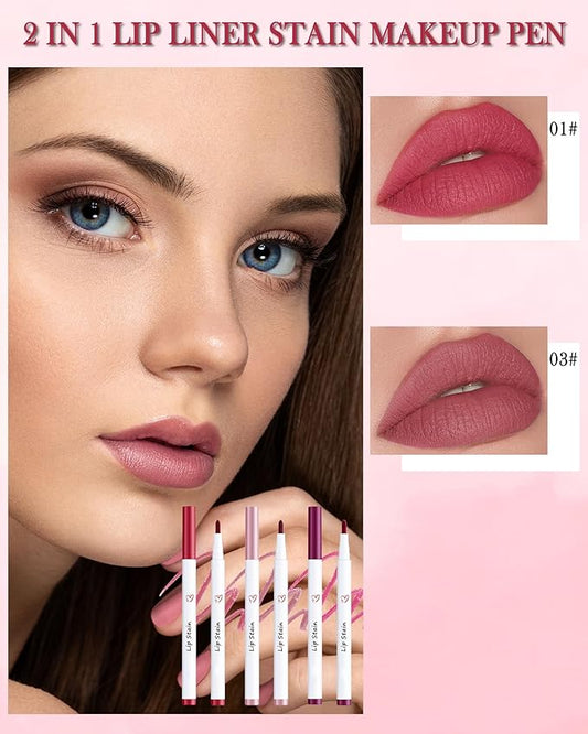 Lip Stain Liner Pen-Hydrating Lip Tint Stain Lip Makeup Tattoo Pencil,Matte Color Look,Longlasting Waterproof Lipstain Lipgloss,Precise Chisel Tip Smooth,Women's Day Makeup Gift for Women-01+03+06