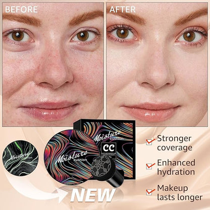Mushroom Head Air Cushion CC Cream, Long Lasting Matte Concealer, Bright Makeup Base, Moisturizing BB Cream Liquid Foundation, Collagen Cushion Foundation (Buff Beige, 3.21 Ounce (Pack of 1))