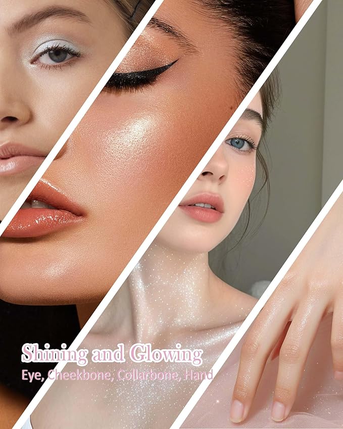 Face Highlighter Blush Powder Palette, Waterproof Long Lasting Shimmer Pink Glow Highlighting Bronzer Eye Facial Blusher Contour Cream Makeup Palette, Illuminator for Women Eyeshadow Body Cheek-03