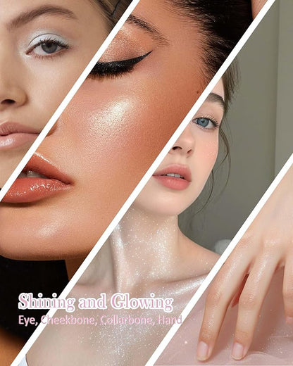 Face Highlighter Blush Powder Palette, Waterproof Long Lasting Shimmer Pink Glow Highlighting Bronzer Eye Facial Blusher Contour Cream Makeup Palette, Illuminator for Women Eyeshadow Body Cheek-03