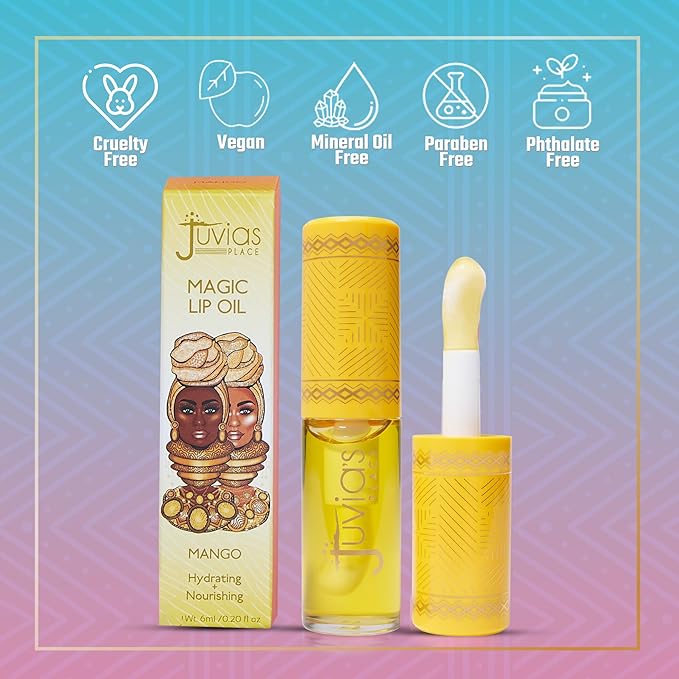Juvia's Place Magic Lip Oil - Mango - Smooth, Hydrating with Vitamin E for Soft, Glossy, Juicy Lips - Infused with Fruit Extracts - Tinted, Shimmering, Lightweight & Non-sticky Lip Oil for Summer