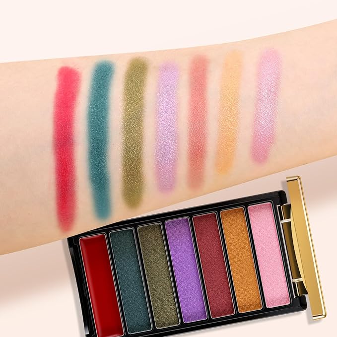 7 Colors Glitter Eyeshadow Palette, Shimmer Full Face Makeup Palette, Professional Eye Makeup Palette for Eyes, Lips, Contour & Blush