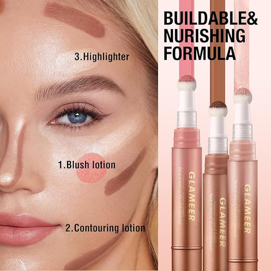 Blush Stick,Liquid Blush Stick,Silky Smooth Creamy Formula,Lightweight Blendable Blush Rouge Stick,Naturally Sculpted Look Professional Beauty Makeup Blush (01/03/05)