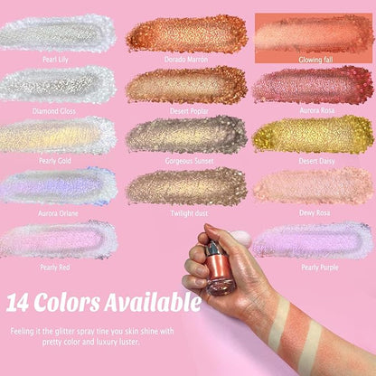 Boko Highlighter Powder Spray, Cosmetic Body Shimmer Spray High Gloss Diamond Highlight Glitter Powder Makeup Sparkle Glitter Hairspray Christmas Rave Accessories for Women Face Paint Hair Clothes