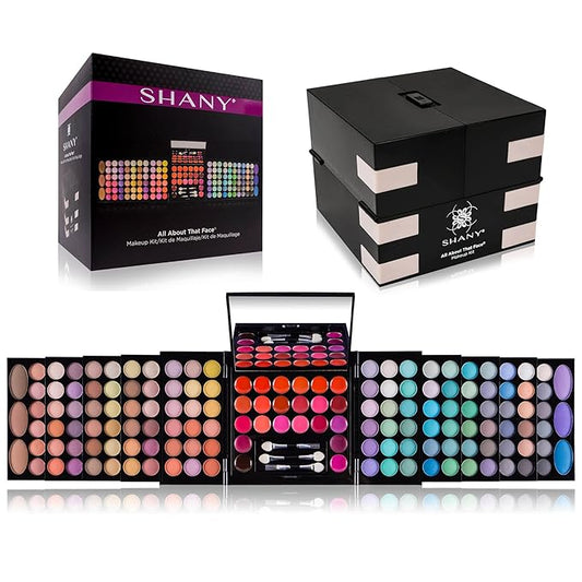 SHANY All About That Face Makeup Kit - All in one Beginner Makeup Set - Eye Shadows, Lip Colors, Face Makeup, Cosmetics applicators & More.