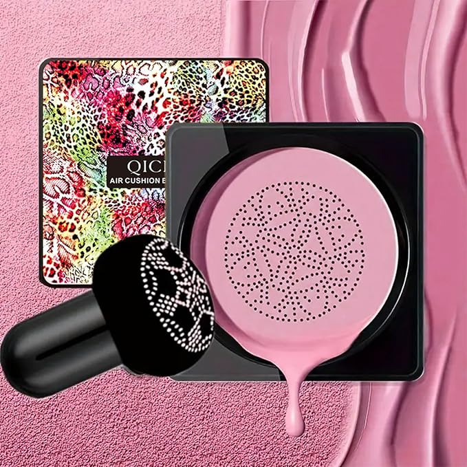 Cream Blush Air Cushion Mushroom Head Blush makeup Lightweight Smooth,Cherry Red