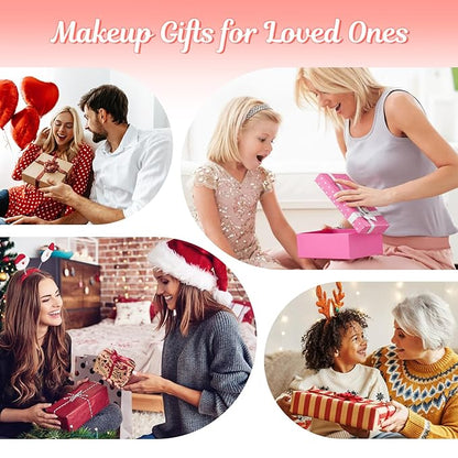 Color Nymph Makeup for Kids with LED Mirror, Travel Makeup Case with Cosmetics Kit for Beginners, Non-Toxic Make Up Set with 26-Color Face Palette Highlighter Lipgloss Eyeliner Brush